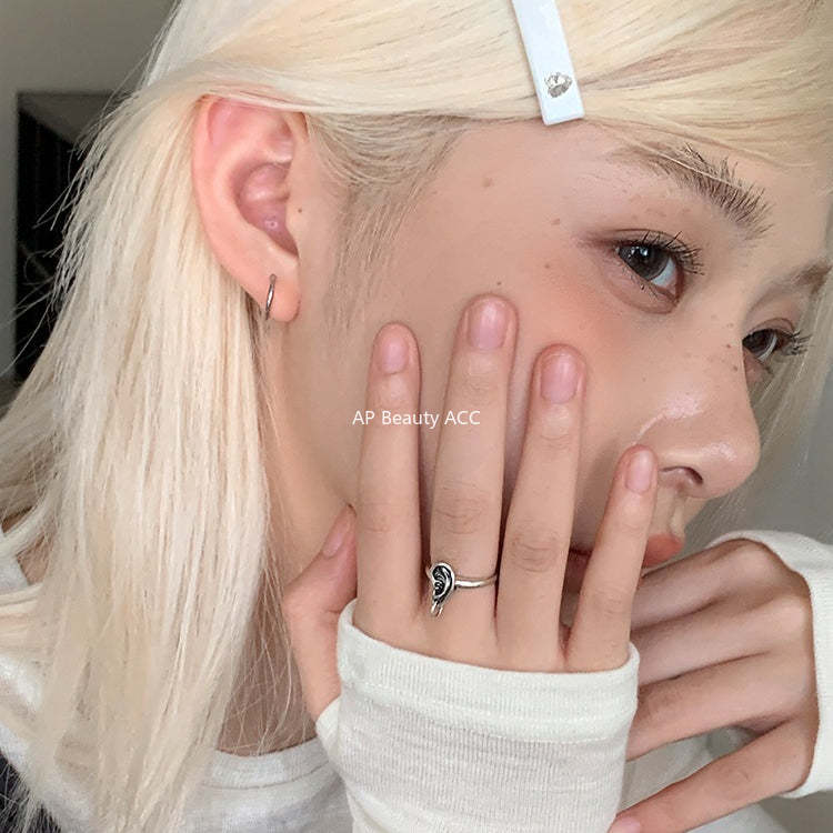 C廠-輕奢復古設計感小耳朵戒指女冷淡風氣質個性純銀食指環ins新指環「JZ-0657」25.10-5