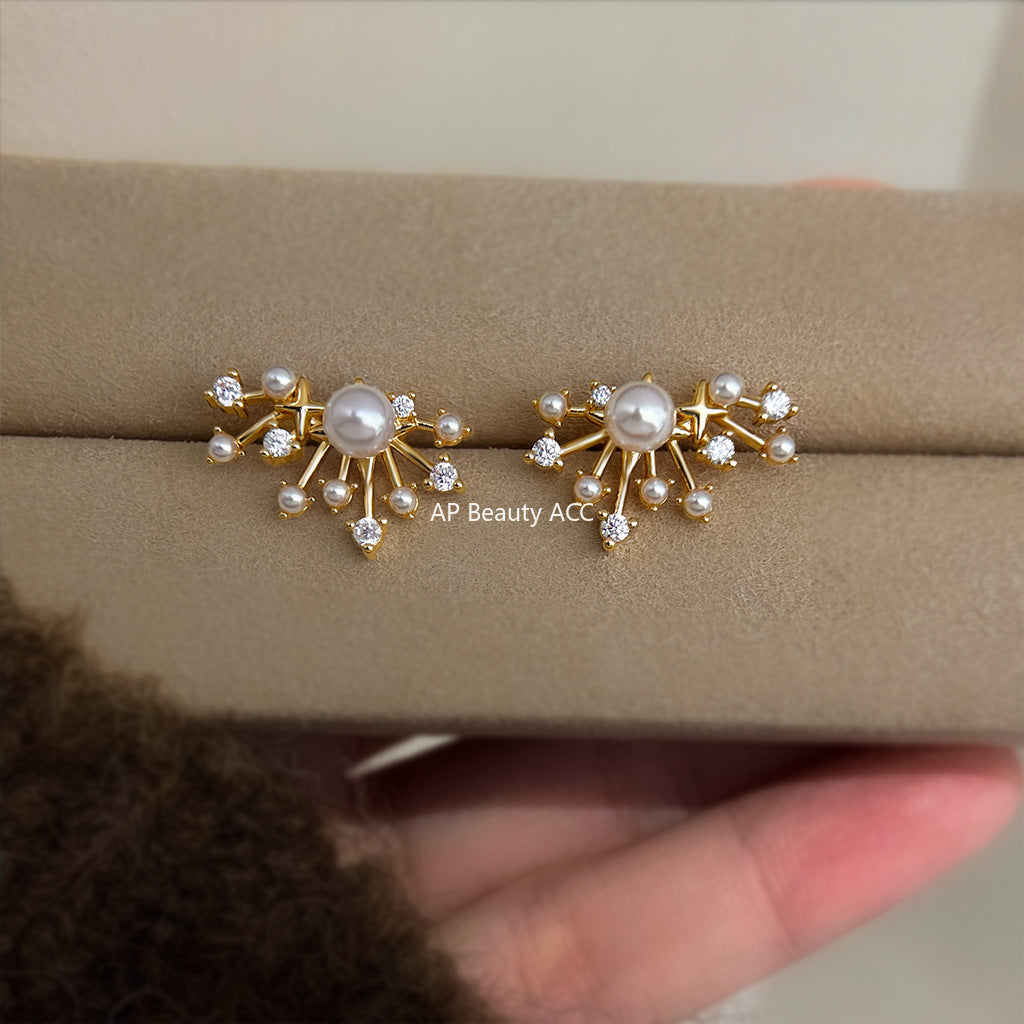 A廠-煙火鑲鋯石時尚高級感新款925銀針滿天星耳環女 氣質個性耳釘「6900」25.10-2