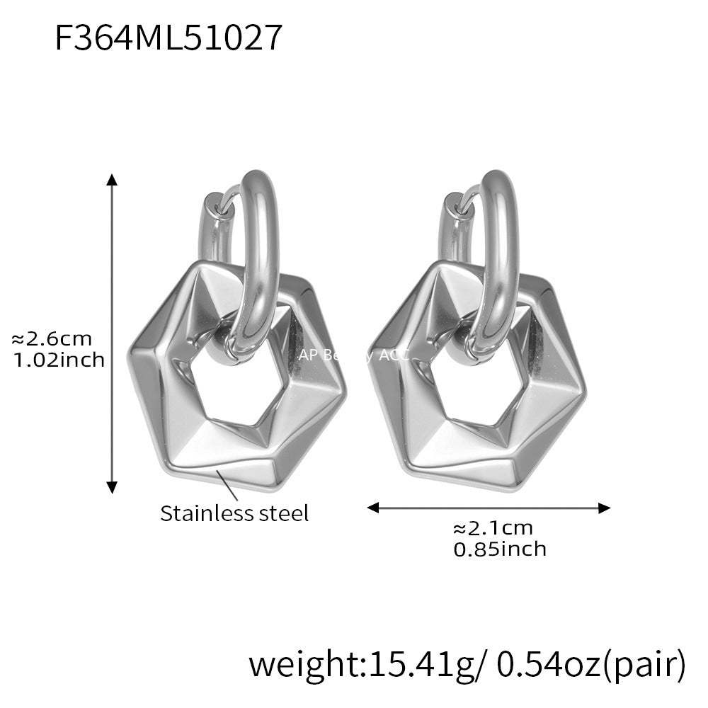 B廠-不鏽鋼幾何異形橢圓吊墜耳環INS歐美風簡約氣質耳飾鍍18k金「F364」25.10-5