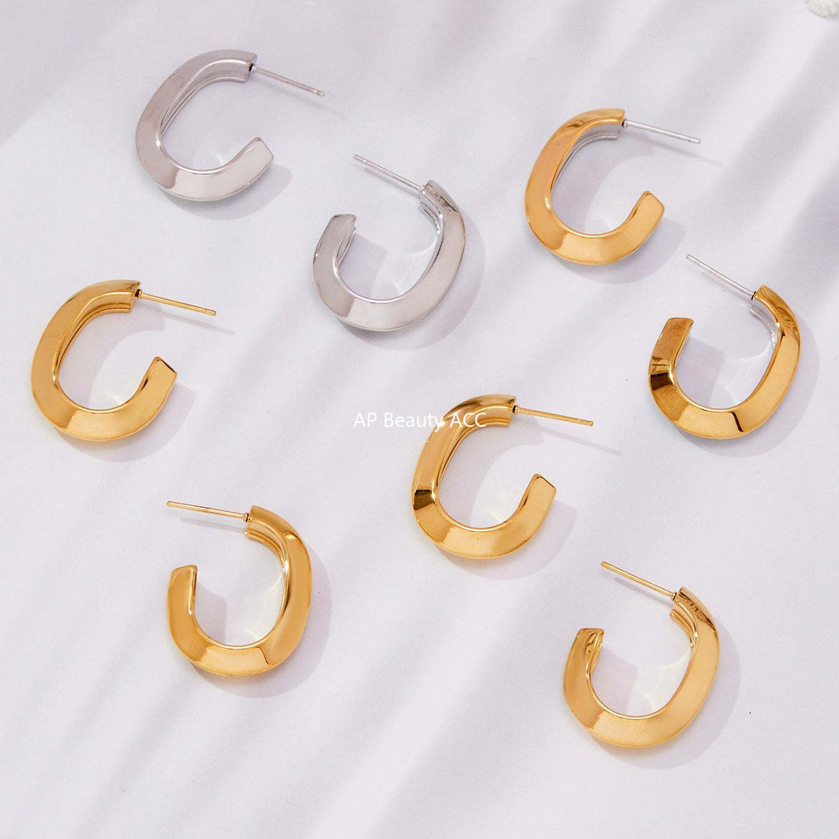 B廠-不鏽鋼凹槽弧面耳環歐美輕奢風小眾設計百搭耳飾鍍18k真金「F623」25.10-5