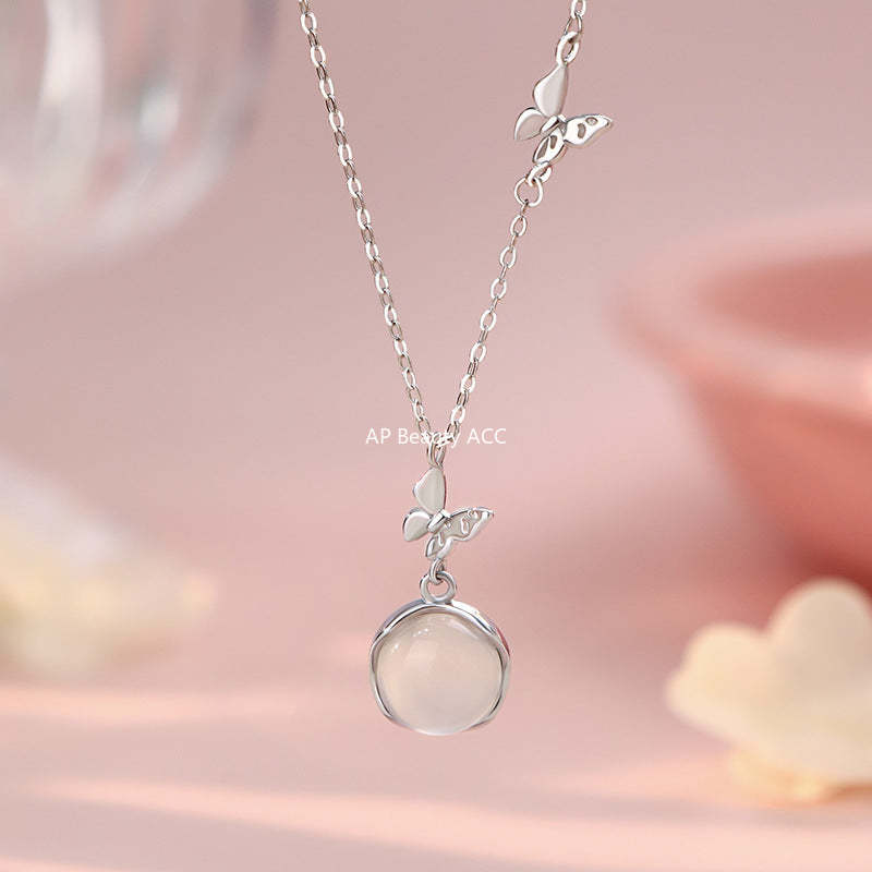 D廠-S999足銀蝴蝶玉髓項鍊高級輕奢小眾設計新款溫柔鎖骨鏈批發「YC2043N_1」25.10-4