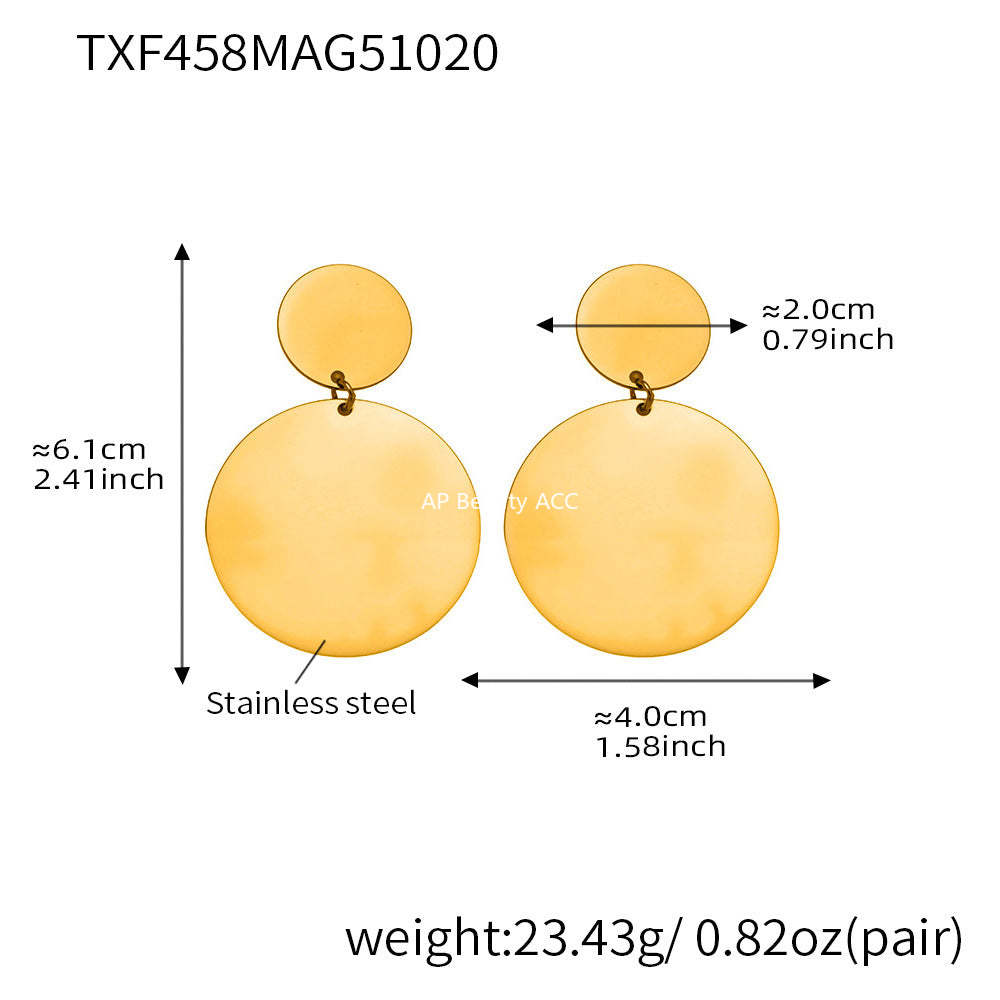 B廠-歐美簡約不鏽鋼大小圓圈項鍊耳環戒指套裝鍍18k金珠寶首飾「TXP458」25.10-5