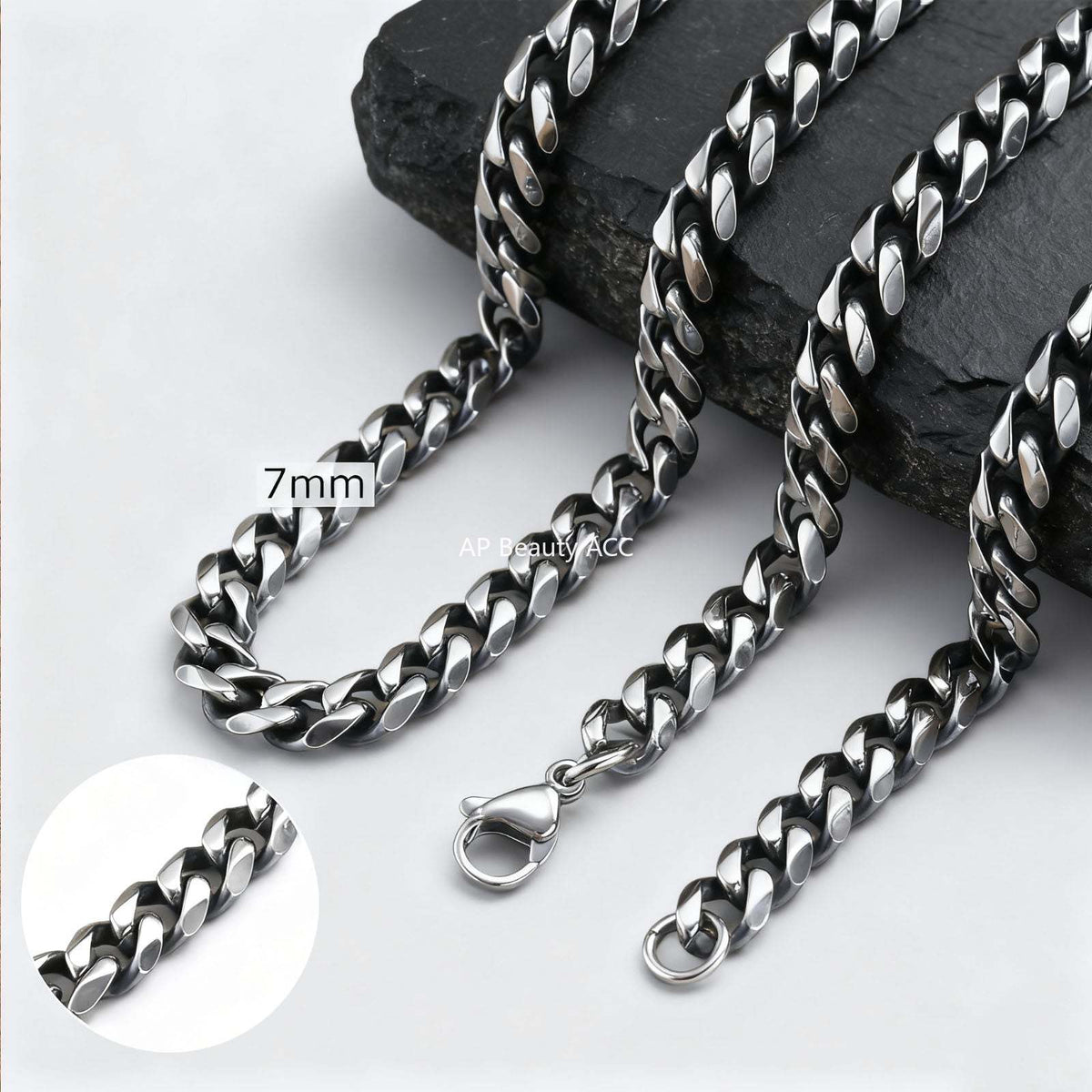G廠-不鏽鋼街頭鬆弛感六面磨鏈項鍊時尚達人日常疊戴復古灰色「NC-529」25.10-5