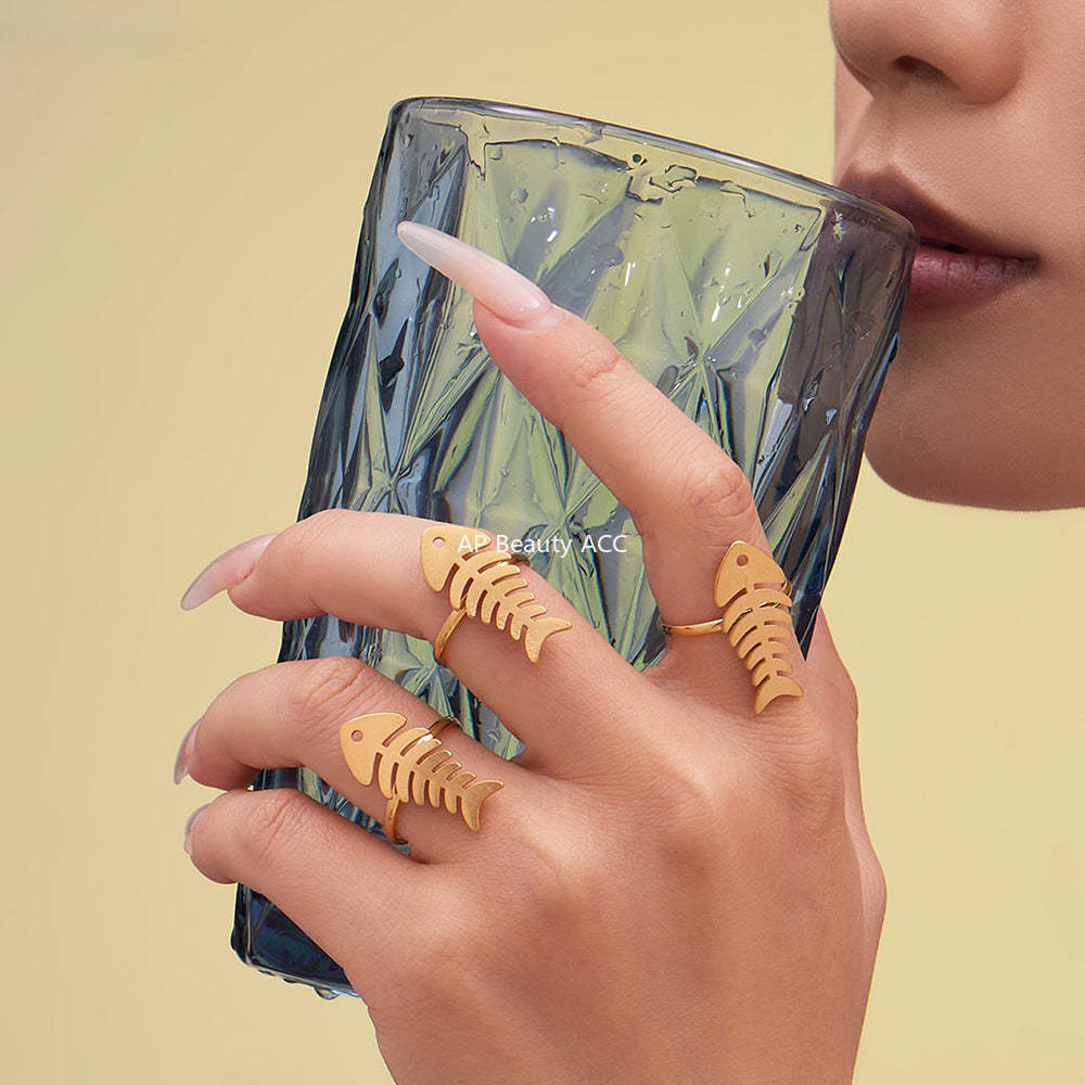 B廠-不鏽鋼18k鍍金魚骨愛心項鍊耳環戒指歐美氣質珠寶首飾套裝「TXP459」25.10-5