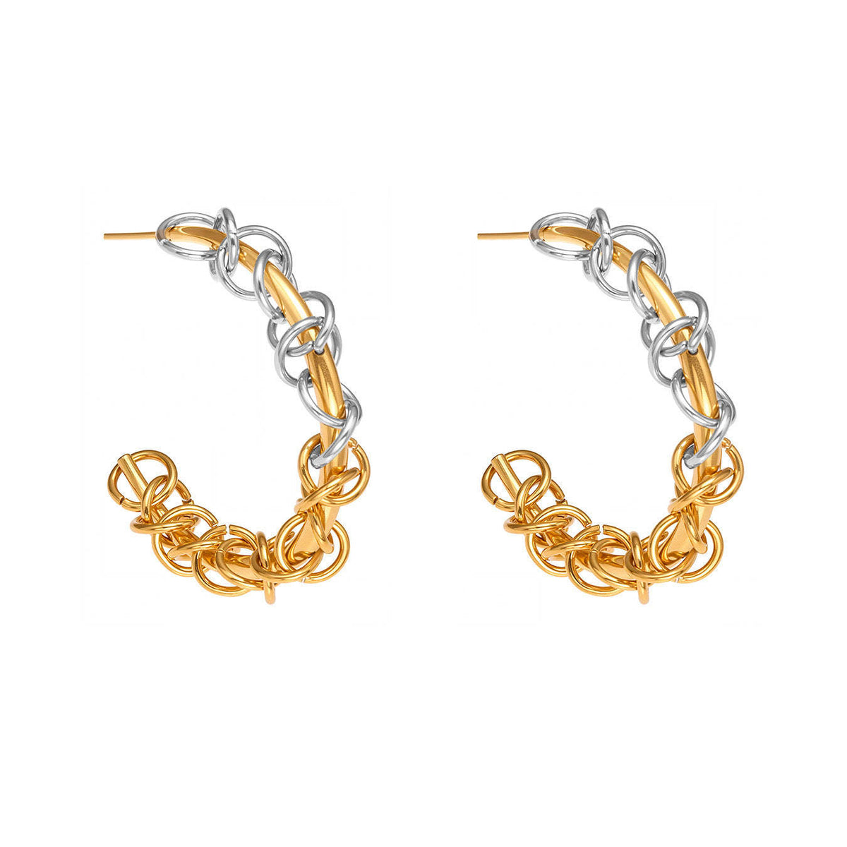 B廠-不鏽鋼嘻哈環扣纏繞C型拼色間電耳環歐美小眾耳飾鍍18k真金「F677」25.10-5