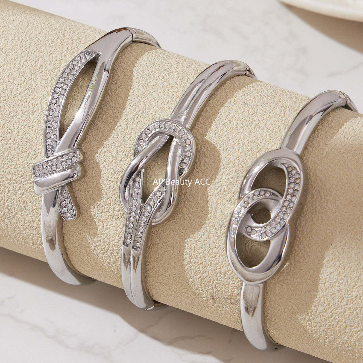B廠-不鏽鋼滿鑽鋯石雙環卡扣手鐲歐美時尚簡約個性設計氣質手飾「Z509-Z510-Z511」25.10-5
