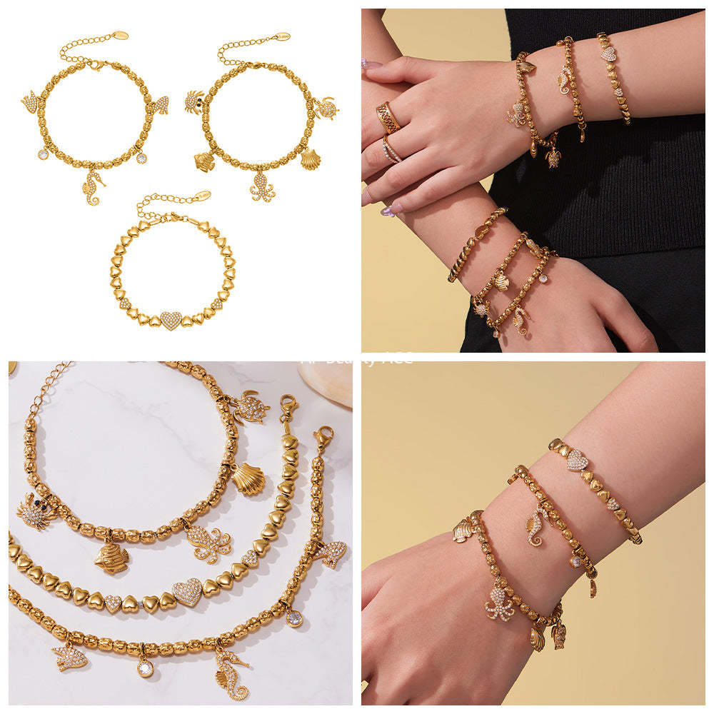 B廠-海馬帶鑽多配件DIY手鍊組合不鏽鋼鍍18k真金跨境熱銷款飾品「E693-E694-E695」25.10-5