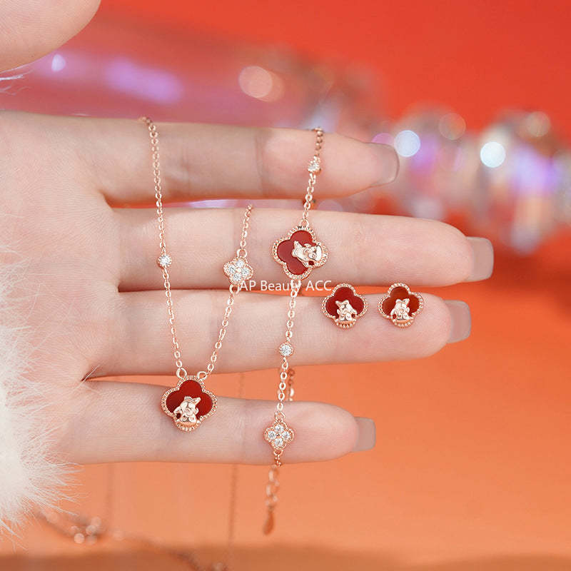 D廠-原創S925純銀馬到成功耳環本命年手鍊四葉草生肖馬項鍊批發「YC2693N_1 YC4913SL_1 YC9704E_1」25.10-5