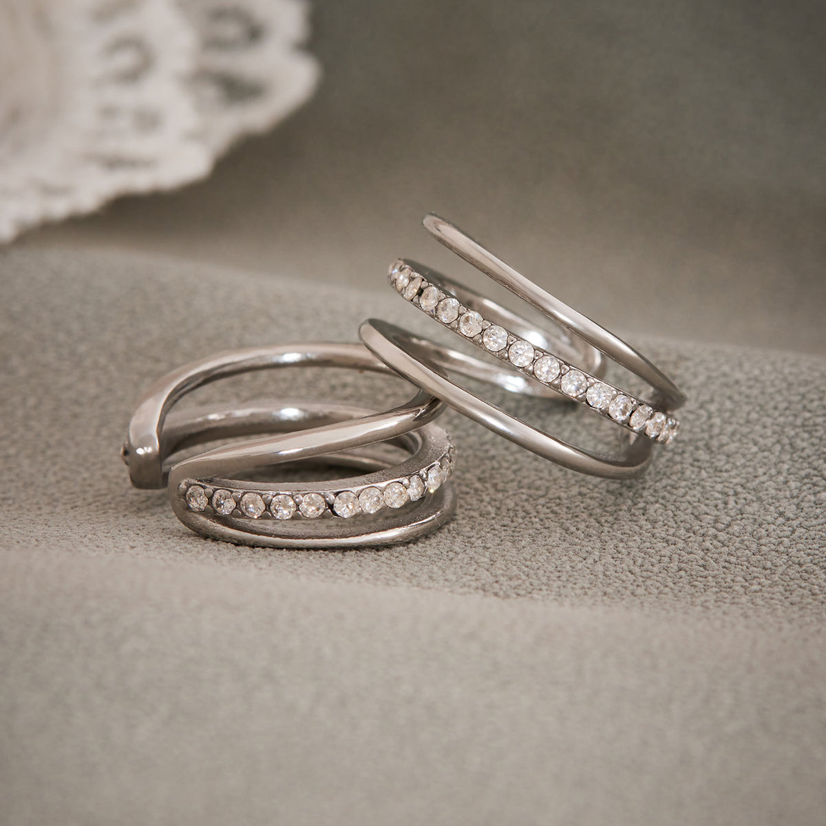 B廠-歐美跨境新款飾品不鏽鋼鑲鋯石三層耳骨夾耳飾簡約時尚耳環「F428-F421」25.08-5