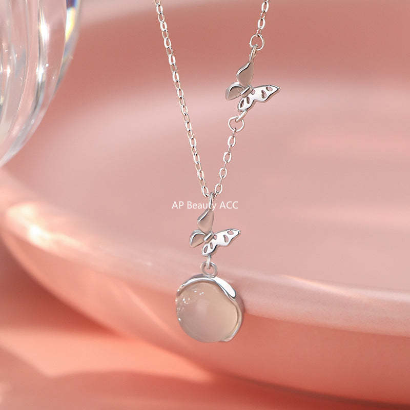 D廠-S999足銀蝴蝶玉髓項鍊高級輕奢小眾設計新款溫柔鎖骨鏈批發「YC2043N_1」25.10-4