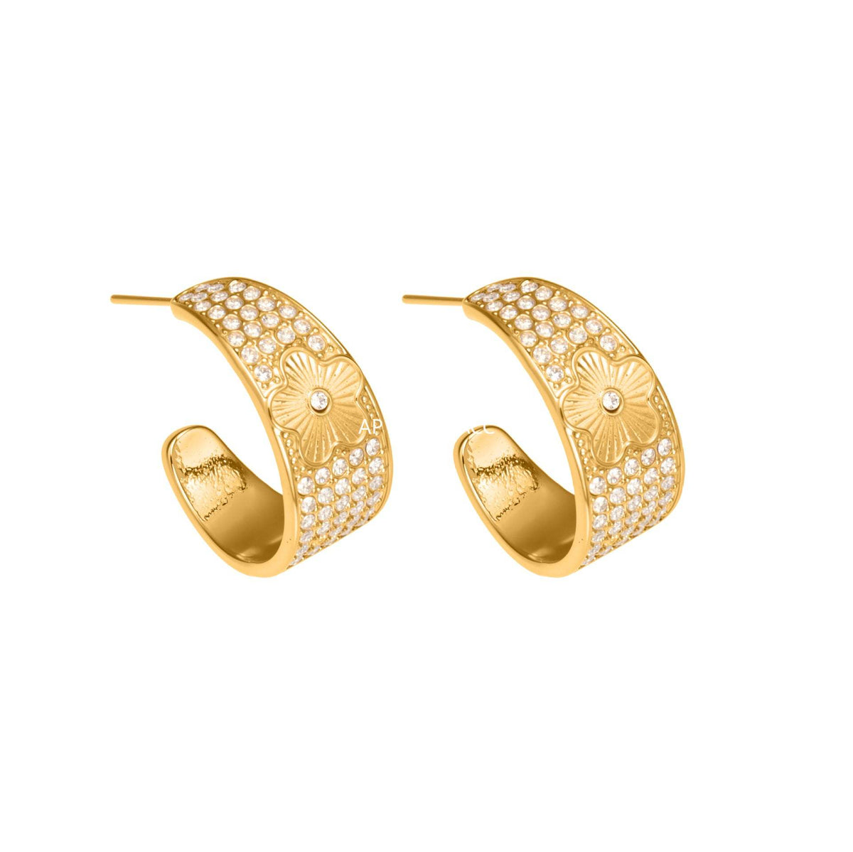 B廠-新款中古風滿鑽C型花點鋯石耳環不鏽鋼鍍18k金跨境珠寶首飾「F954-F983」25.10-5