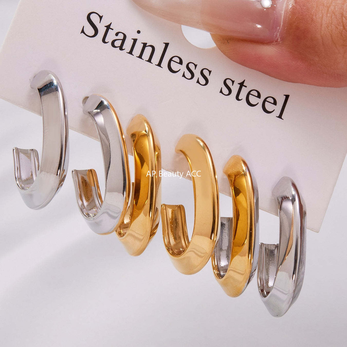 B廠-不鏽鋼凹槽弧面耳環歐美輕奢風小眾設計百搭耳飾鍍18k真金「F623」25.10-5