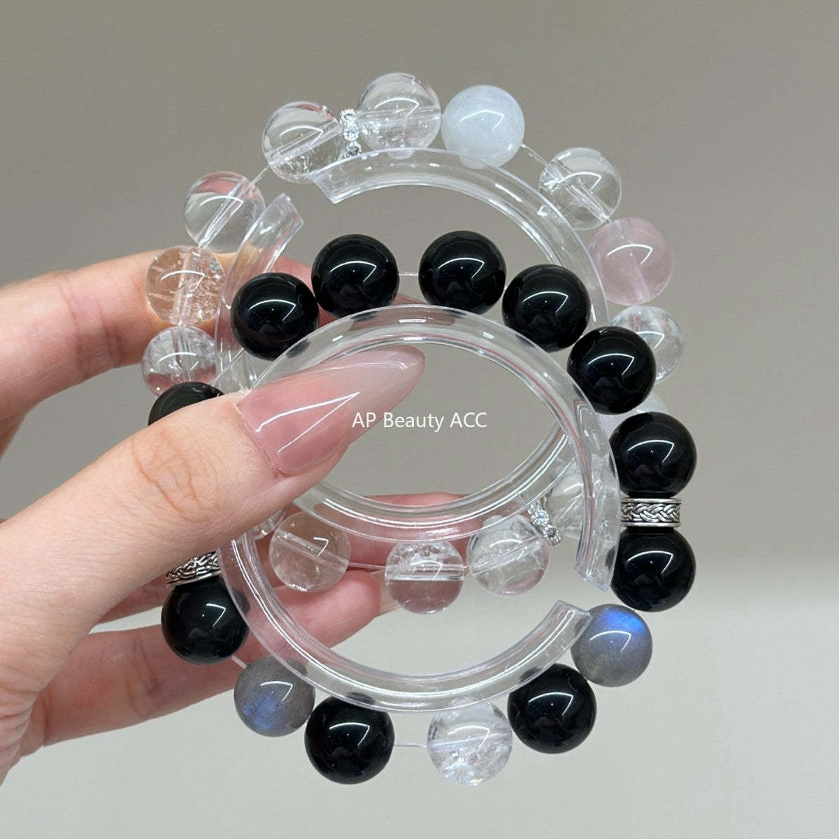 AS廠-新中式手鍊黑曜石灰月光白阿塞藍月光手鍊原創情侶款禮物手鍊「l2841」25.10-4