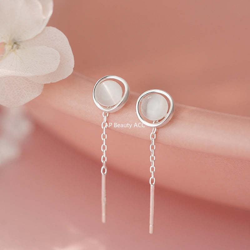 D廠-S999足銀輕奢圓環貓眼石耳線女高級感百搭可愛甜美耳環「YC8417E」25.10-5