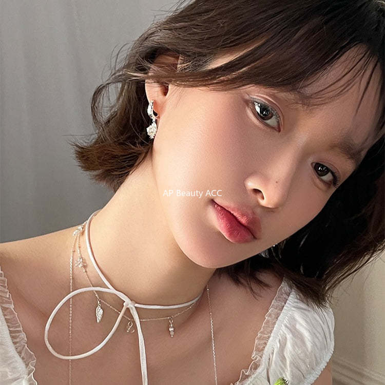 C廠-新中式墨綠鋯石銀針耳環小香風高級感不對稱珍珠耳扣輕奢氣質耳飾「EH-4120」25.10-5