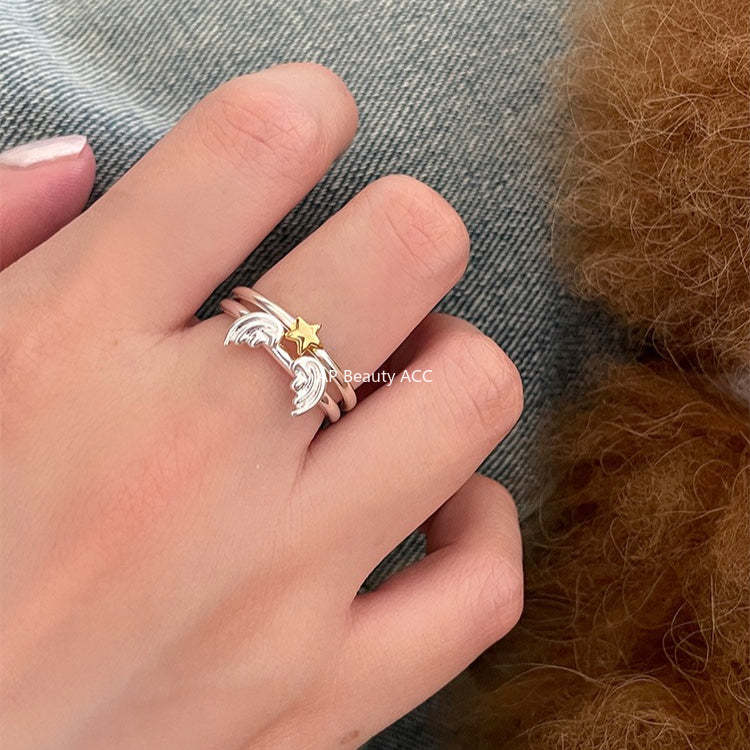 C廠-超仙百搭天使之翼疊戴戒指女簡約精緻高級感星星純銀食指戒新指環「JZ-0717」25.10-5