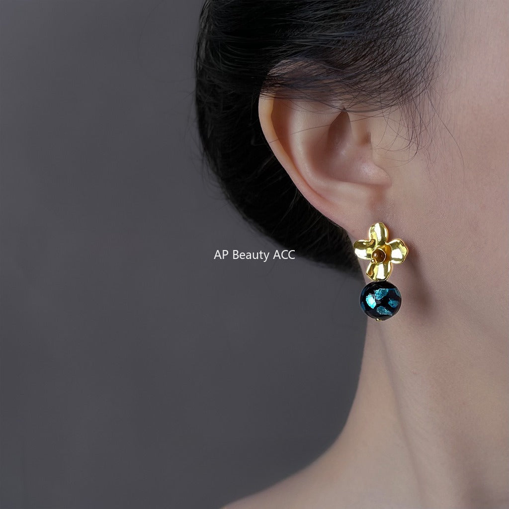 A廠-原創設計文藝復古手工琉璃耳環中古風新款工廠耳環高級感耳釘「6926」25.10-3