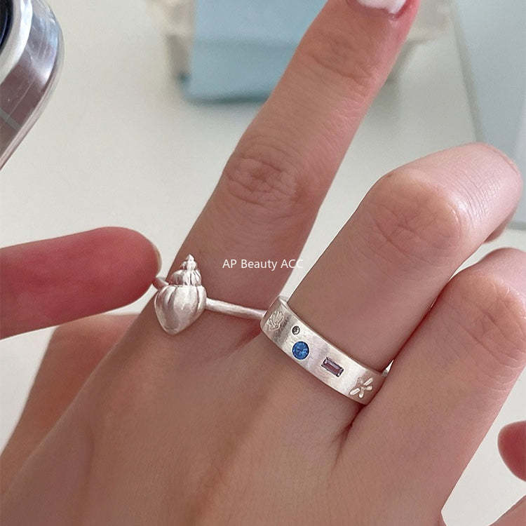 C廠-925純銀ins度假風海螺貝殼戒指女簡約精緻百搭高級感拉絲食指戒「JZ-0714」25.10-5