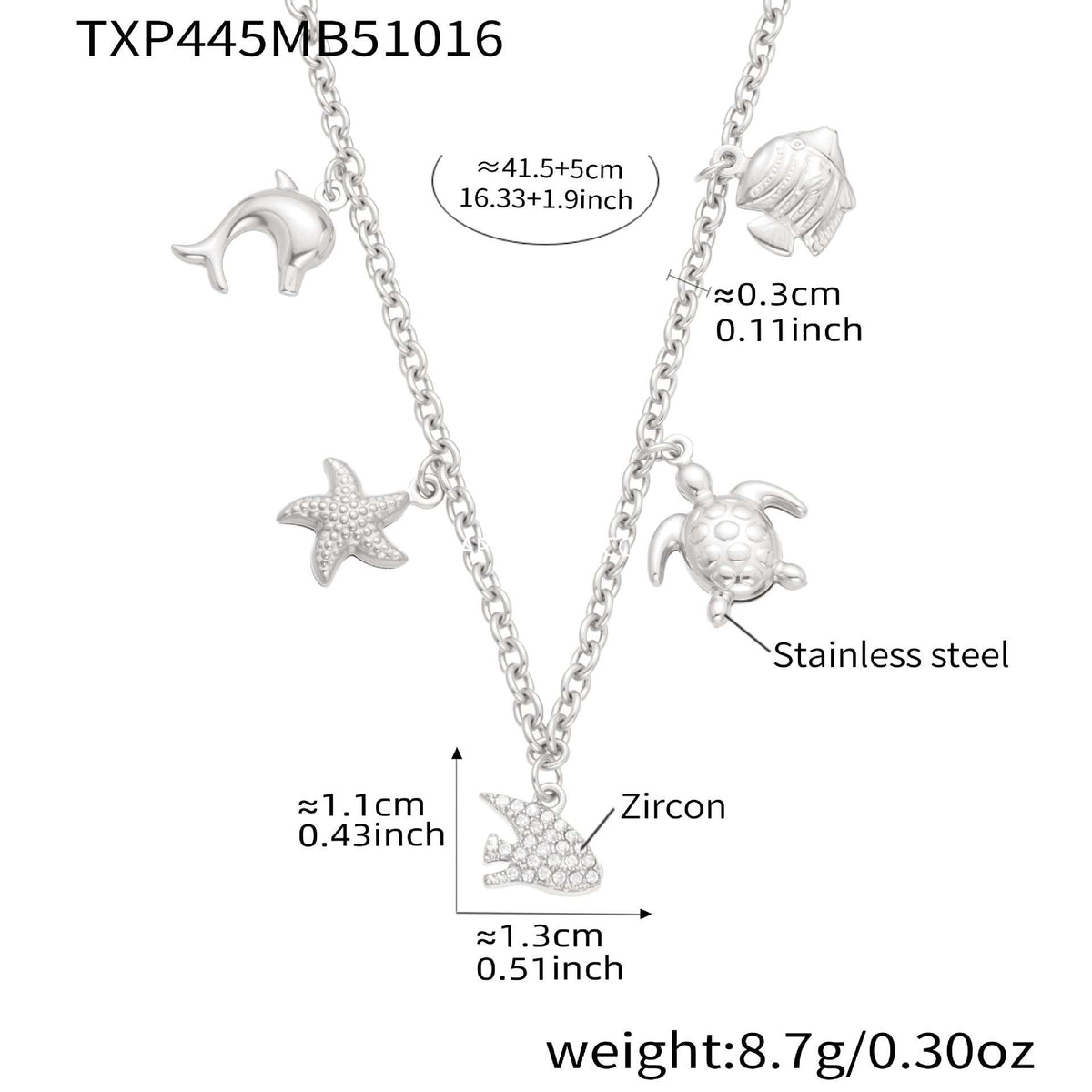 B廠-海洋風不鏽鋼5A鋯石小魚DIY多配件吊墜項鍊手鍊套裝鍍18k金「TXP445」25.10-4