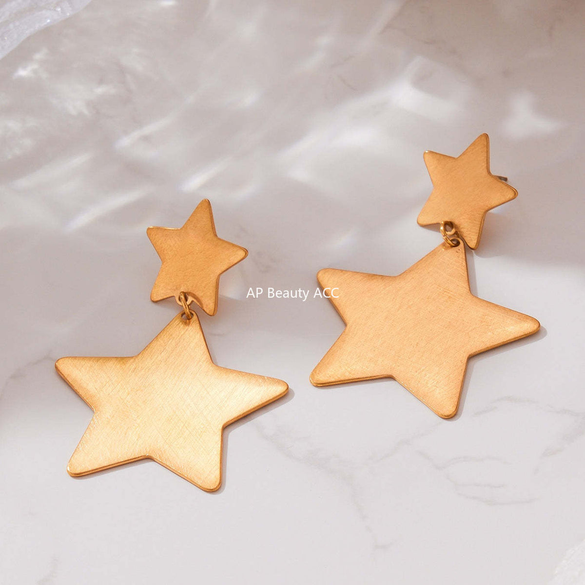 B廠-法式浪漫自然星星形狀戒指耳環毛衣項鍊套裝不鏽鋼鍍18k金「TXP457」25.10-5