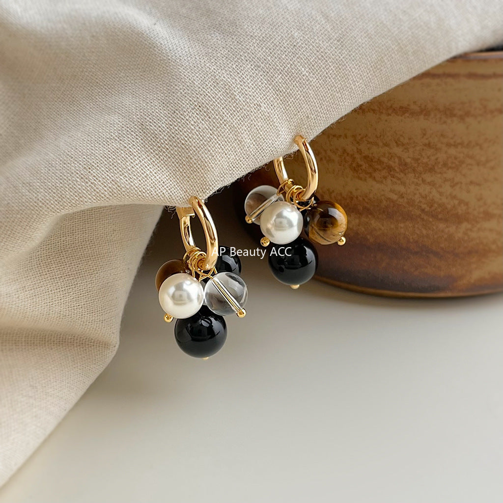 A廠-虎眼石重工質感幾何圓形文藝復古美拉德風新款手工耳飾工廠耳環女「6464」25.10-3