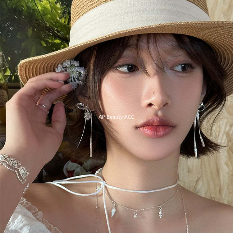 C廠-小清新絕美珍珠花朵耳釘女甜美百搭高級感蝴蝶結流蘇耳環精緻耳飾「EH-4139」25.10-5