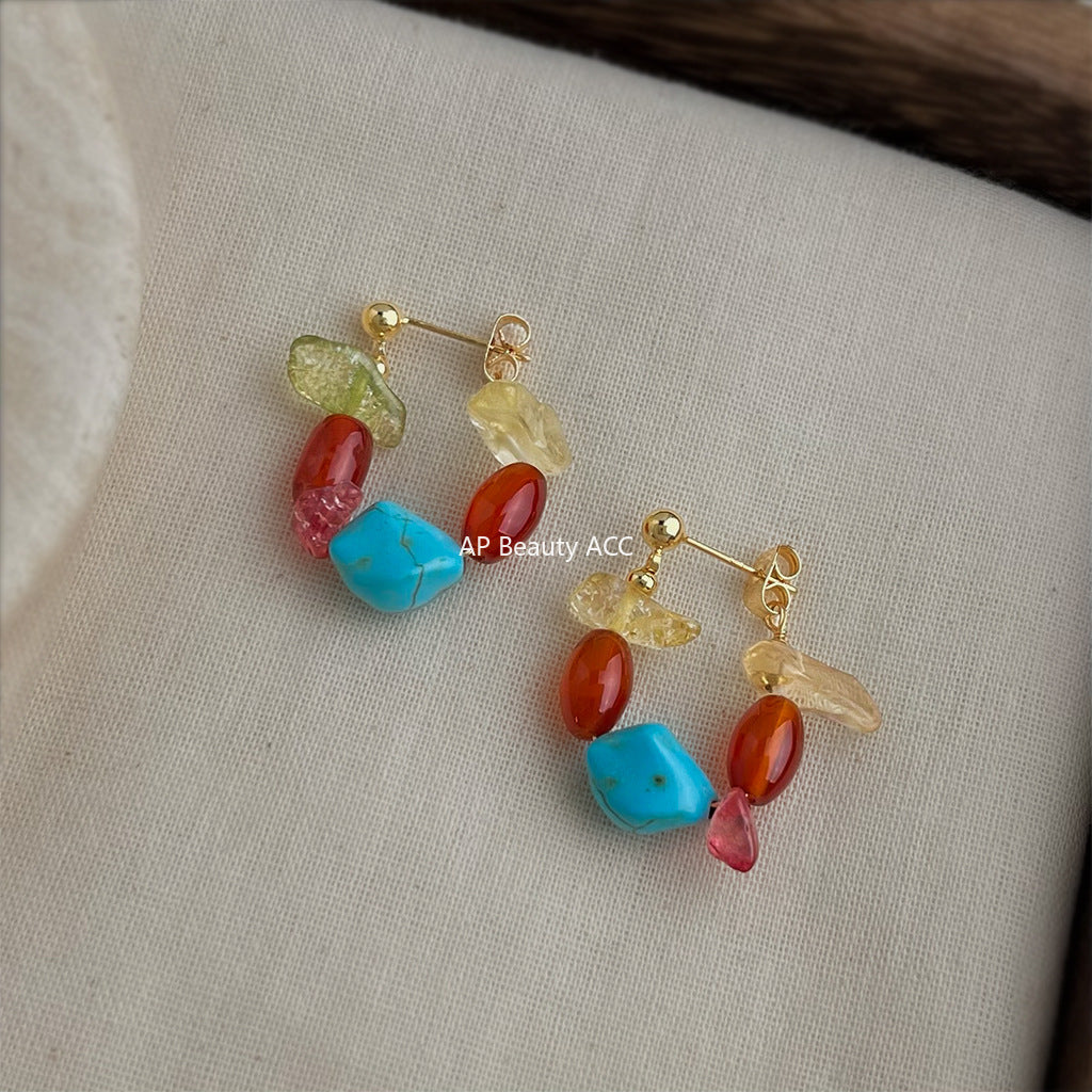 A廠-天然石紅瑪瑙手工藝設計感手工耳環民族風新款耳飾工廠飾品批發「S17」25.10-3