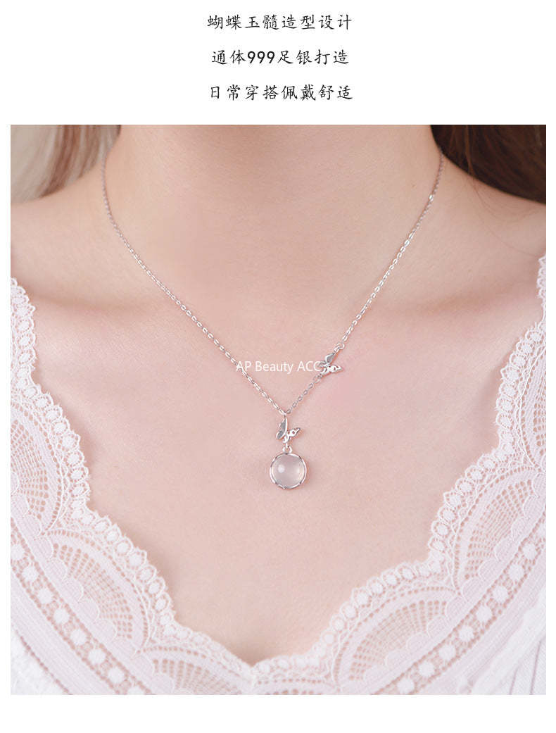 D廠-S999足銀蝴蝶玉髓項鍊高級輕奢小眾設計新款溫柔鎖骨鏈批發「YC2043N_1」25.10-4