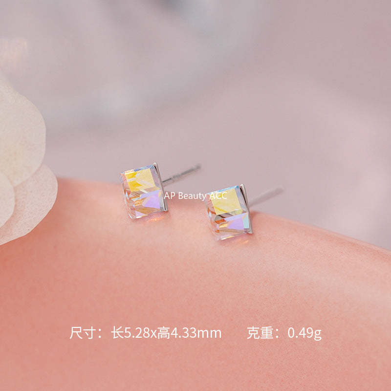 D廠-S925純銀茶色幻彩方形水晶耳環簡約韓風輕奢養耳洞耳飾「YC2499E YC2913E」25.10-4