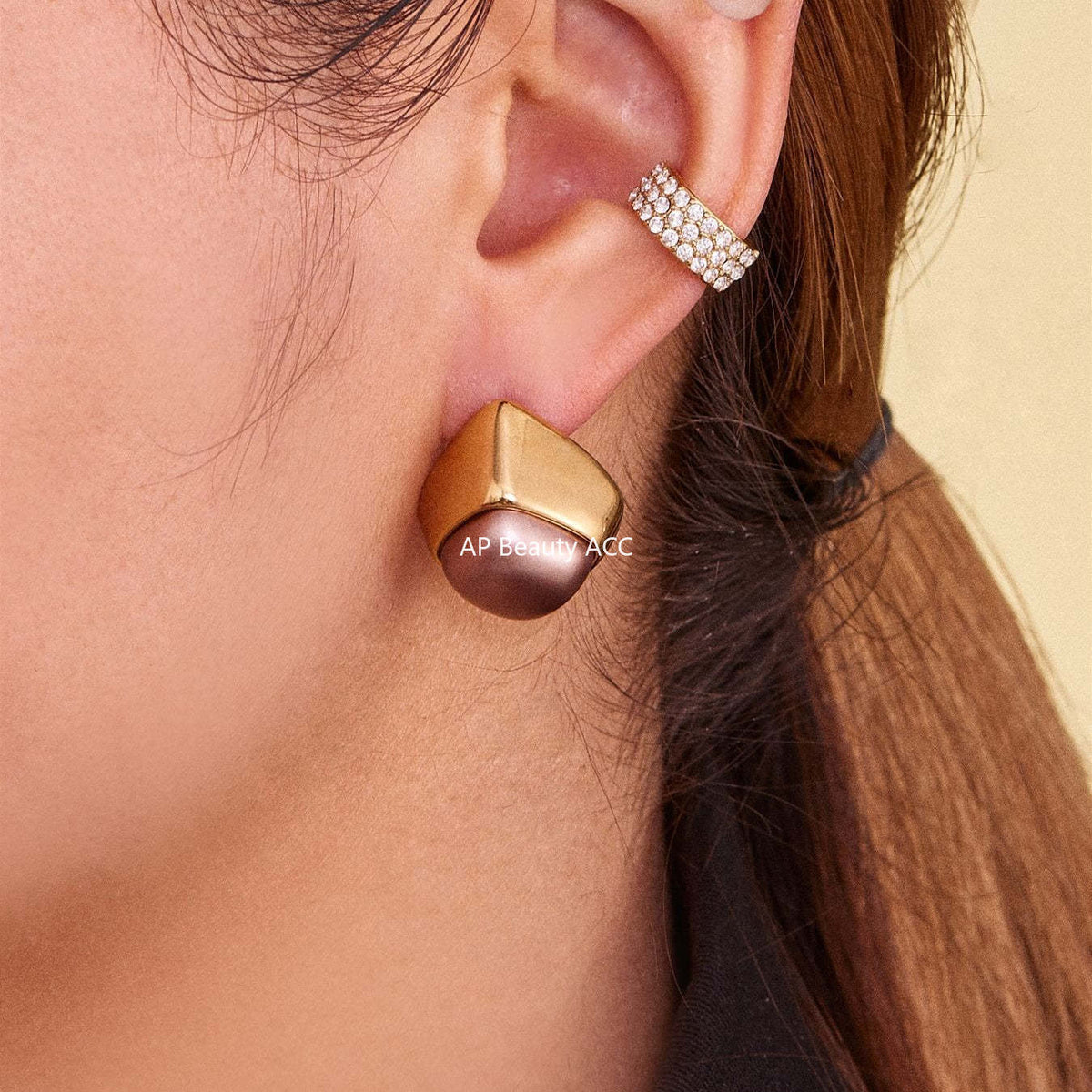 B廠-不鏽鋼幾何異形灰色仿珍珠耳釘小眾設計新款耳飾鍍18k真金「F629」25.10-5