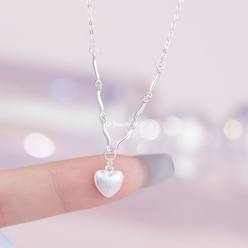 D廠-S999足銀輕奢愛心拉絲項鍊女甜美小眾文藝溫柔精美氣質鎖骨鏈「YC2194N_1」25.10-2
