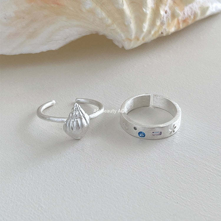 C廠-925純銀ins度假風海螺貝殼戒指女簡約精緻百搭高級感拉絲食指戒「JZ-0714」25.10-5