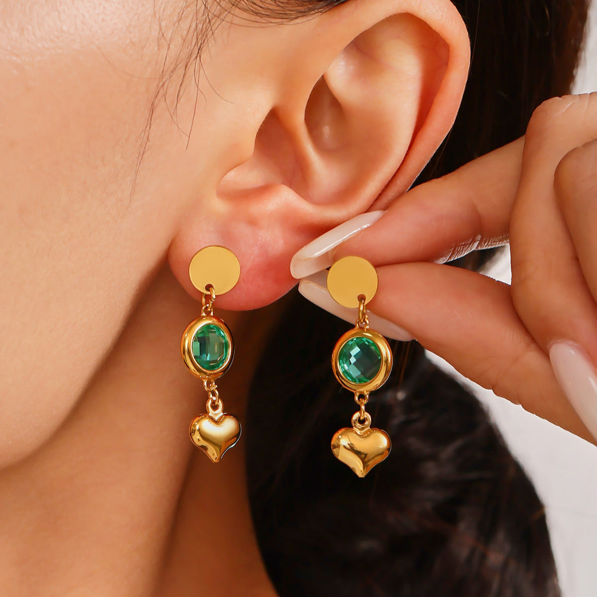 B廠-歐美新款捷克玻璃愛心流蘇耳環時尚氣質不鏽鋼18K真金耳飾「TXF284」25.06-3