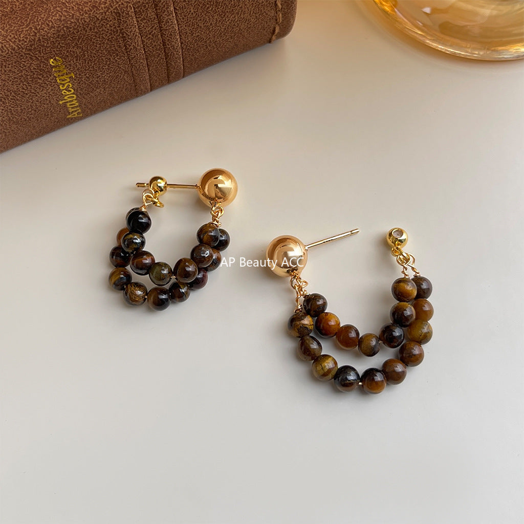 A廠-冬日赴約~虎眼石美拉德風秋冬爆款前後戴新款手工天然石耳飾 耳環「6920」25.10-3