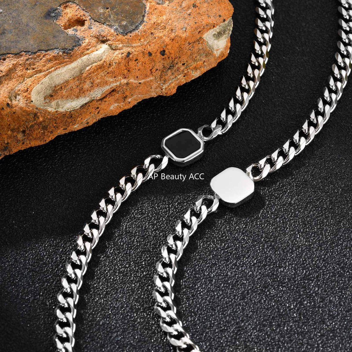 G廠-潮男ins嘻哈歐美不鏽鋼壓克力六面磨鏈手鍊金色「BR-2662」25.10-5