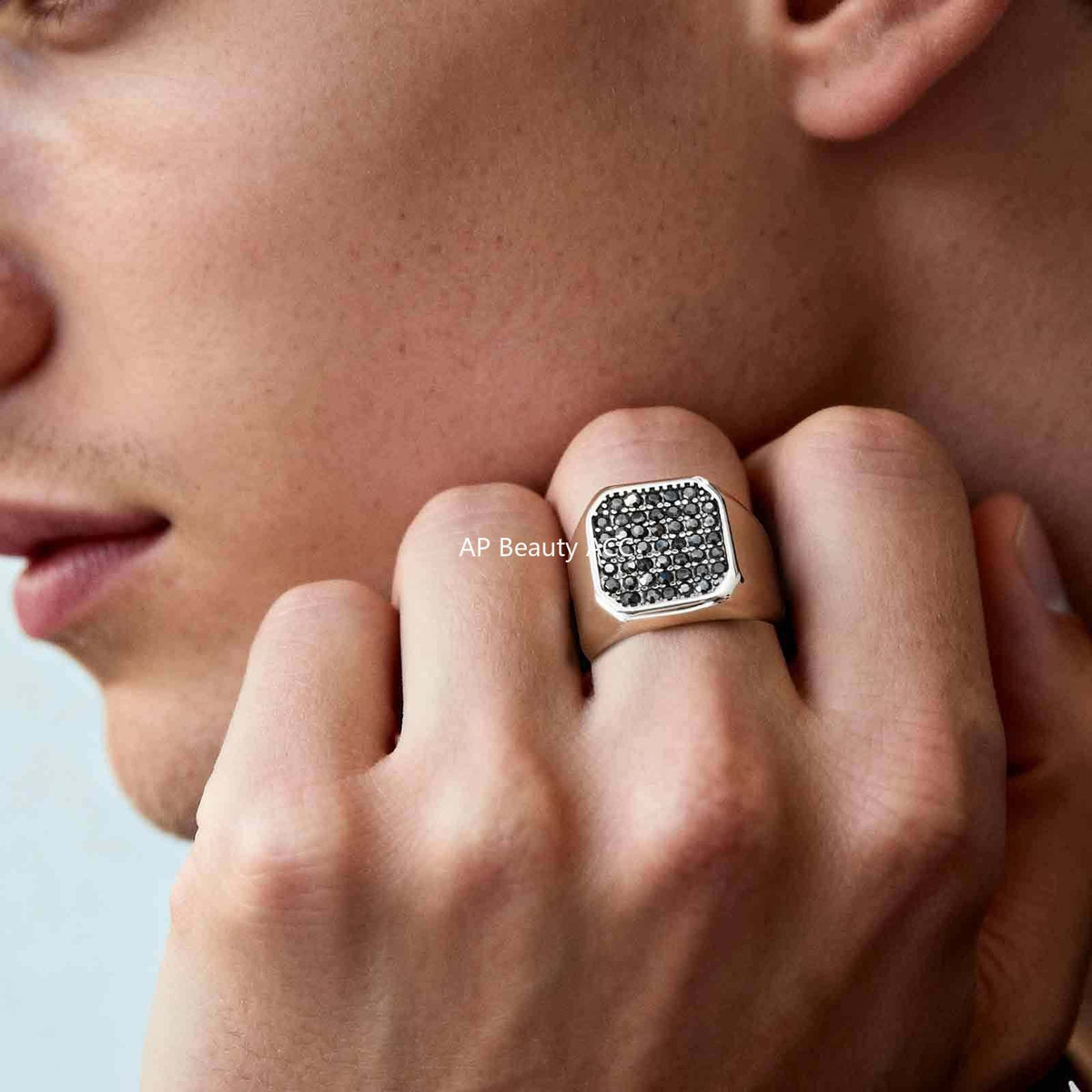 G廠-不鏽鋼戒面鑲灰鋯石戒指 歐美潮人夜店嘻哈HIPHOP指環「RC-925」25.10-5