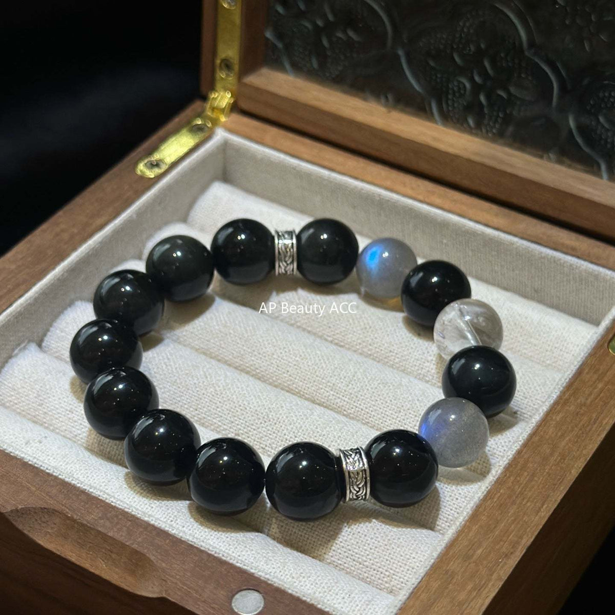 AS廠-新中式手鍊黑曜石灰月光白阿塞藍月光手鍊原創情侶款禮物手鍊「l2841」25.10-4