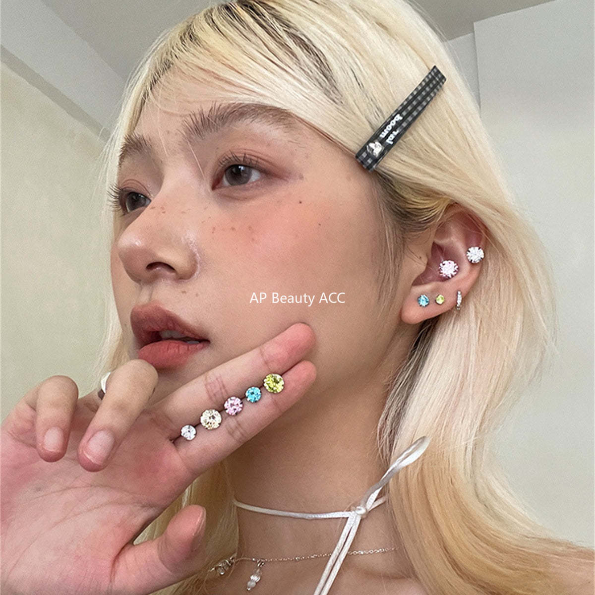 C廠-夏季多巴胺白色鋯石耳釘女精緻時尚甜酷風鈦鋼耳環簡約高級感耳飾「EH-4085」25.10-4
