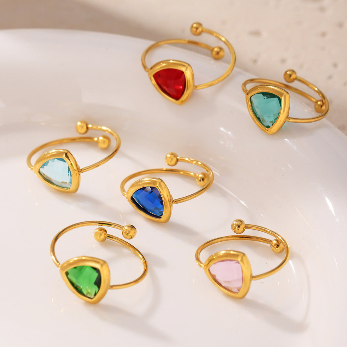 B廠-跨境新款18K金捷克玻璃鋼珠開口戒指不鏽鋼不掉色歐美飾品「TXA265」25.06-3