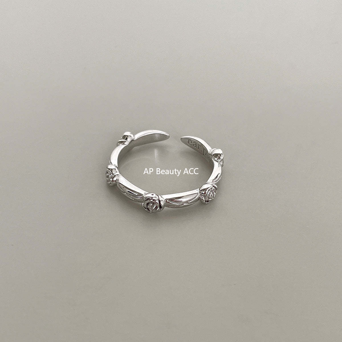 C廠-小眾高級感菱格紋純銀鋯石戒指輕奢冷淡風時尚氣質玫瑰花森系指環「JZ-0712」25.10-5