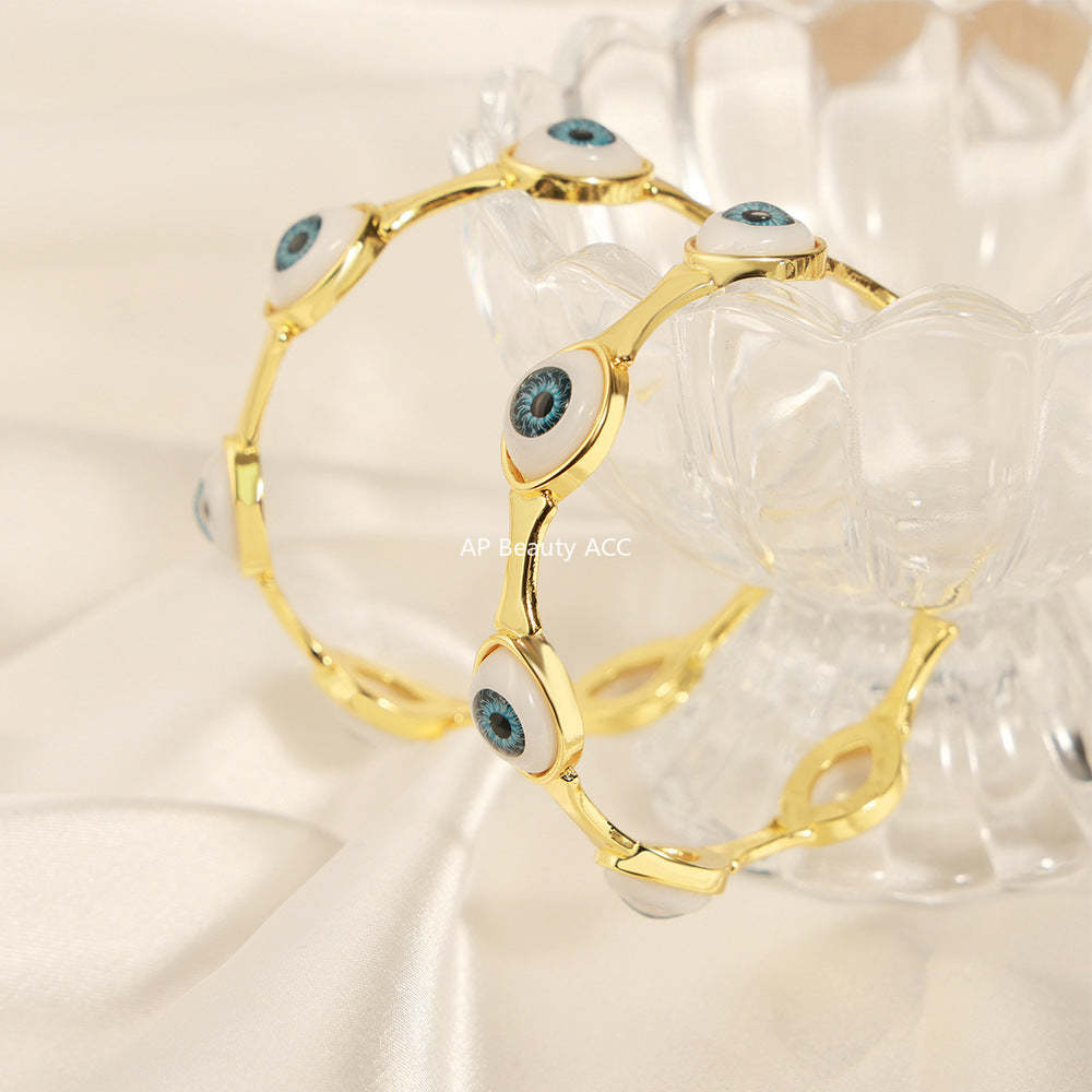 B廠-跨境嘻哈風女式銅鍍真金指環惡魔之眼開口手環手鐲歐美風個性套裝「Y088」25.10-5