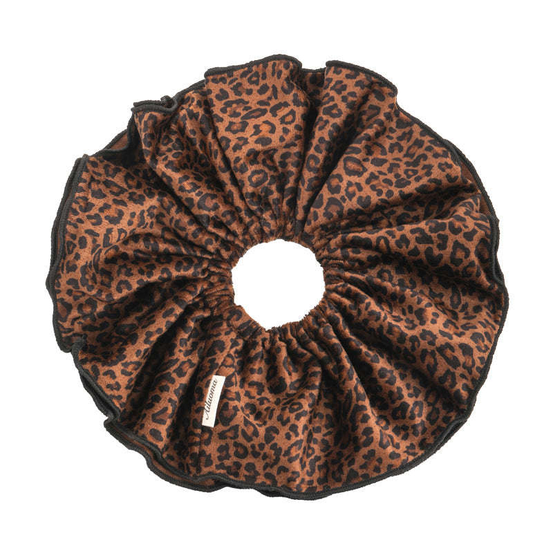 E廠-絲絨豹紋雙層大腸髮圈女扎頭髮高彈力頭花高級感洋氣時尚頭繩髮飾「27616」25.10-5