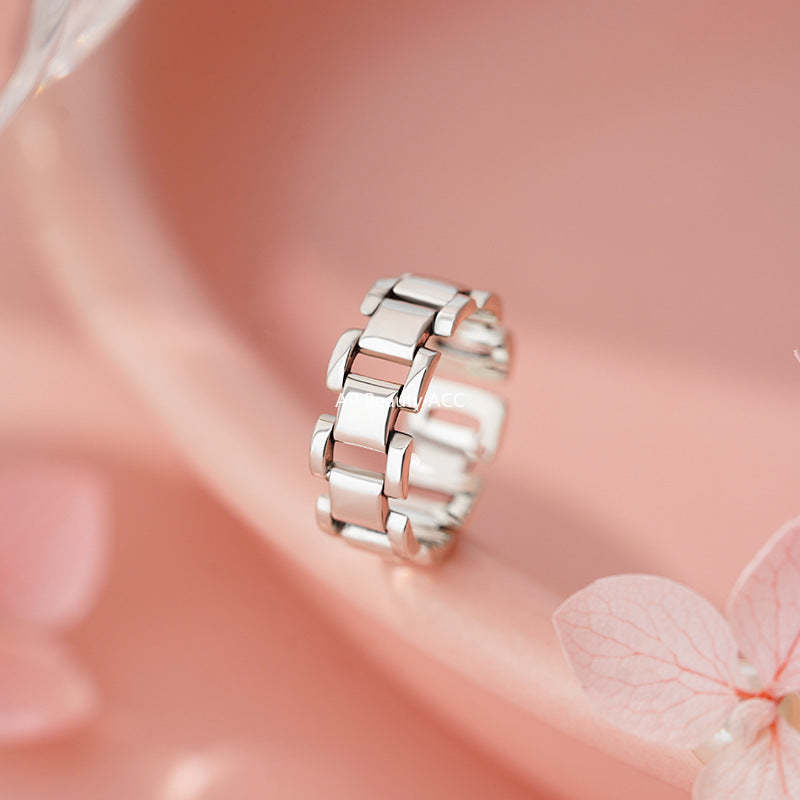 D廠-S925純銀錶鍊戒指重工簡約設計感幾何復古個性做舊手飾「YC5193R_1」25.10-5