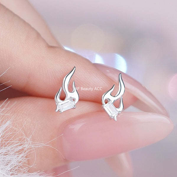 D廠-S925純銀精緻火焰耳環女輕奢個性幾何高級感小眾設計感耳飾「YC5154E_1」25.10-5