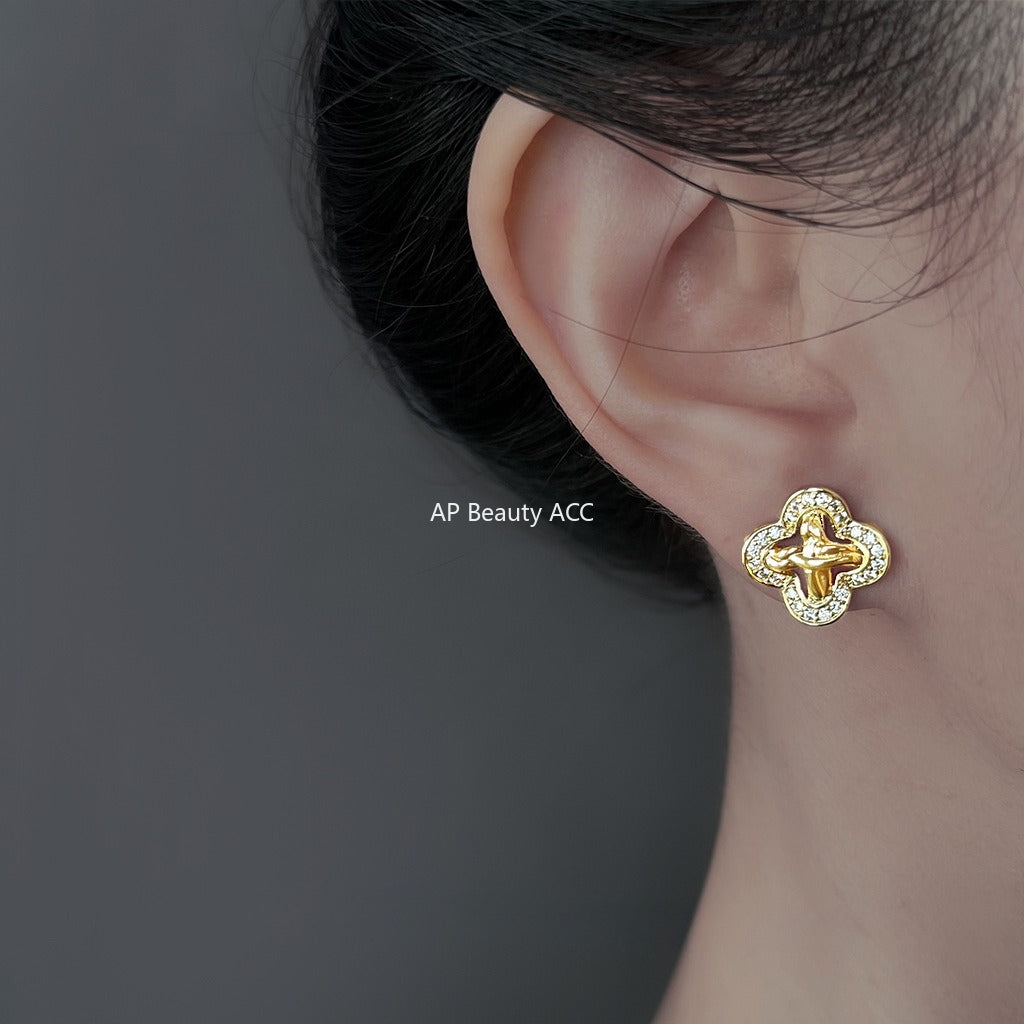 A廠-時尚高級感微鑲鋯石925銀針幾何輕奢風老錢新耳飾工廠耳環 飾品「6879」25.10-1