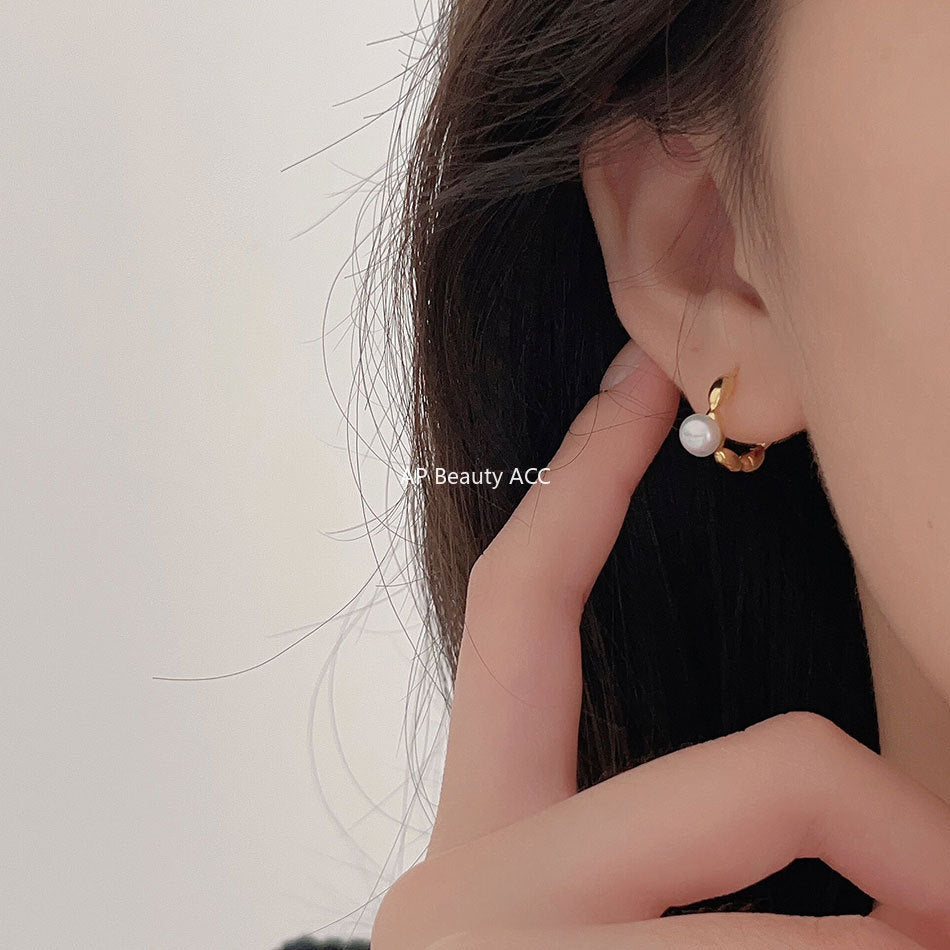 F廠-韓國韓版925純銀珍珠橄欖耳釘耳環簡約氣質百搭ins風耳釘「C1242」25.10-2