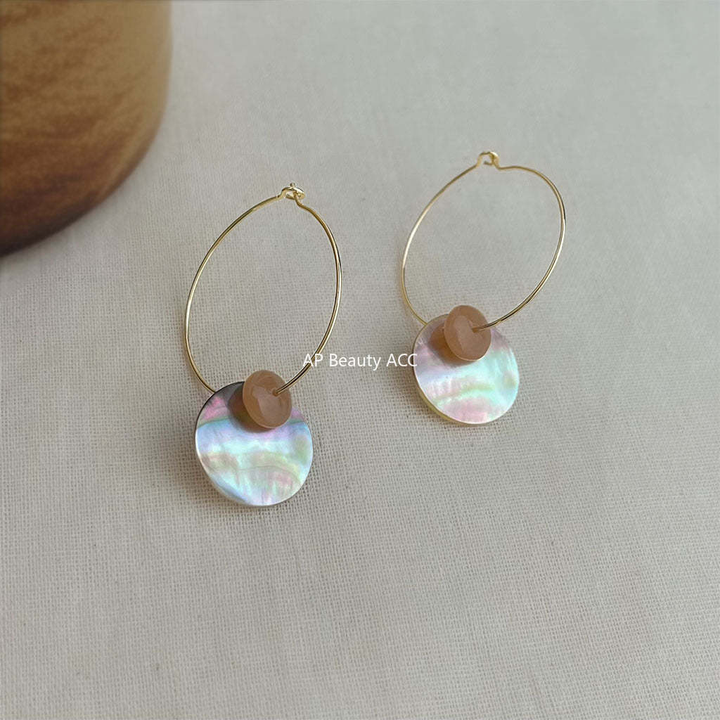 A廠-真貝殼時尚高級感手工藝新款圓形幾何度假風耳飾工廠新款耳環飾品「6943」25.10-5