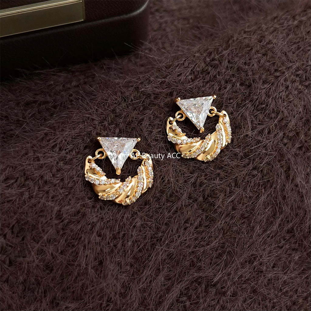 A廠-原創 微鑲鋯石時尚高級感925銀針保色電鍍新款工廠耳環爆款耳飾女 「6989」25.10-5