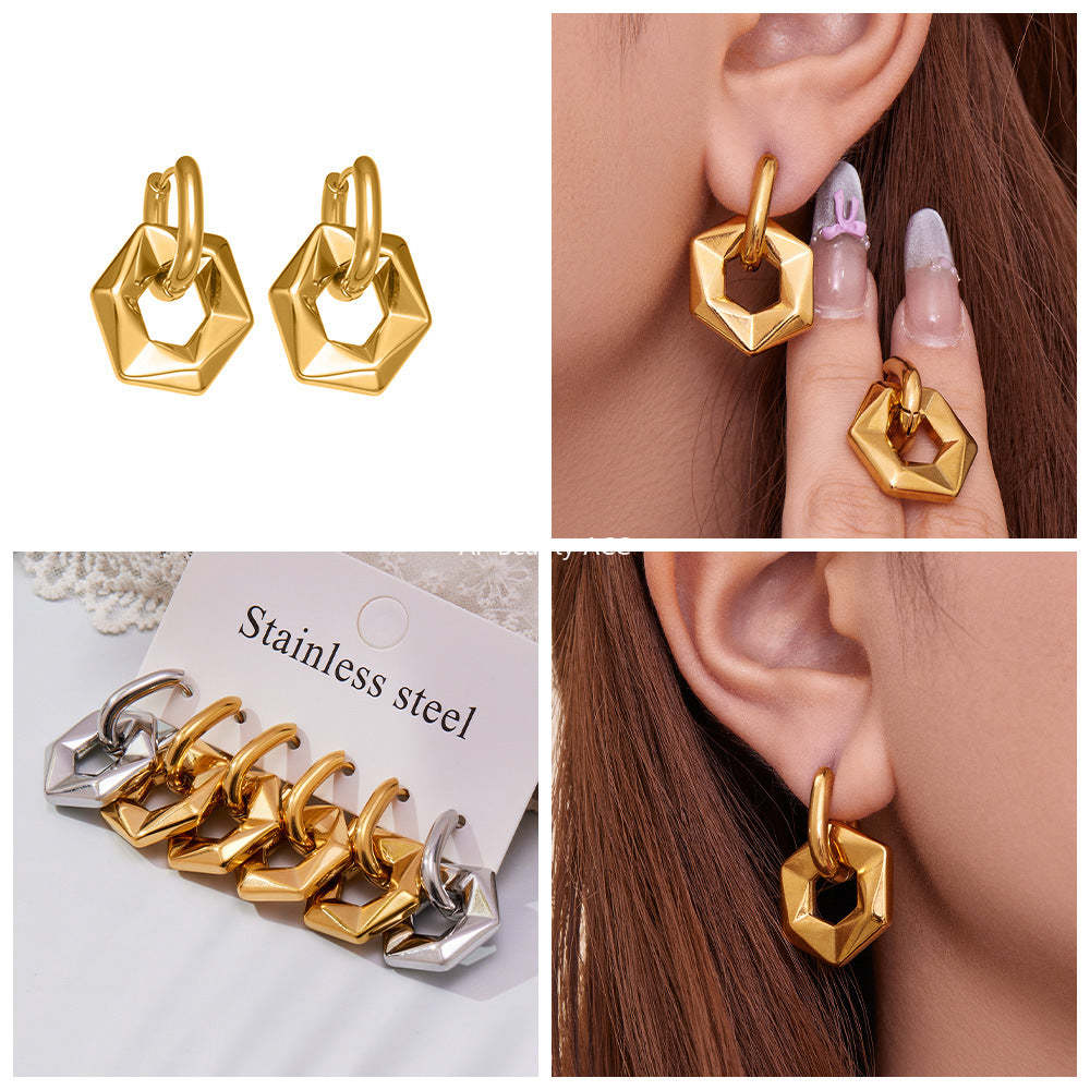 B廠-不鏽鋼幾何異形橢圓吊墜耳環INS歐美風簡約氣質耳飾鍍18k金「F364」25.10-5