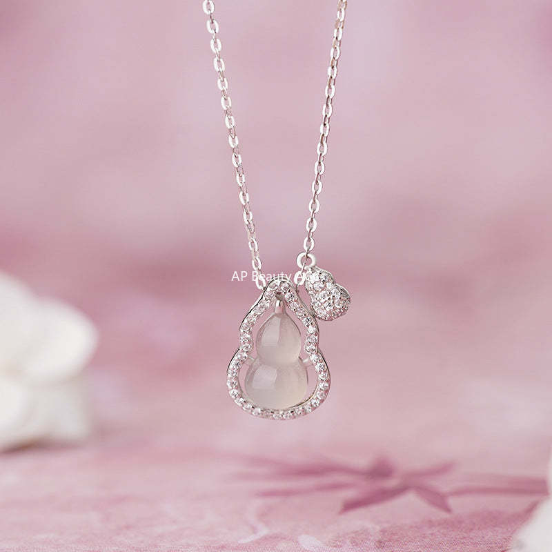 D廠-S925純銀葫蘆玉髓項鍊中式個性清透溫柔小眾鎖骨鏈「YC2429N_1」25.10-5